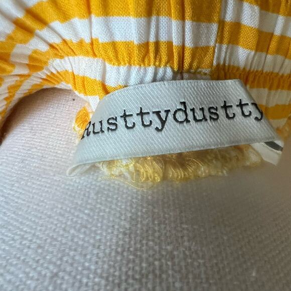 Rusttydustty Stripe A Line Mini Skirt Sz L Elastic Waist Yellow White Ruffles - Picture 3 of 4